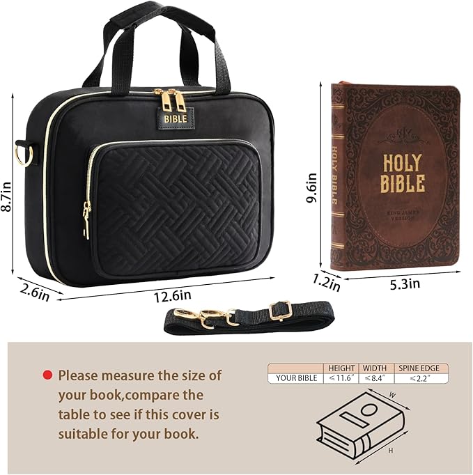 Bible Cover for Women Bible Case, Large Bible Bag, Bible Study Supplies Bible Journaling Kit Book Carrying Case with Bible Highlighters Tabs, Valentines Day Christian Gifts for Women (Black)