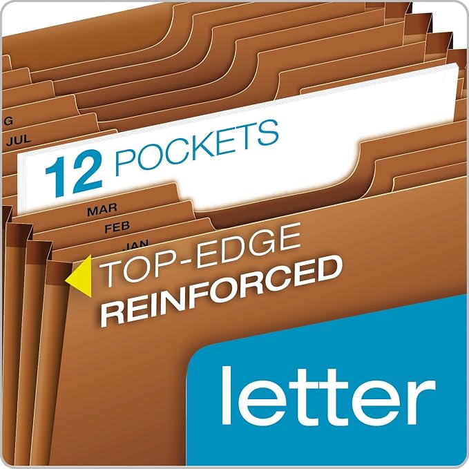 Globe-Weis PFXR217MHD /Pendaflex Heavy-Duty Expanding File,Open Top,12 Pockets,Monthly Index,Letter Size,Brown (R217MHD),(Pack of 5)