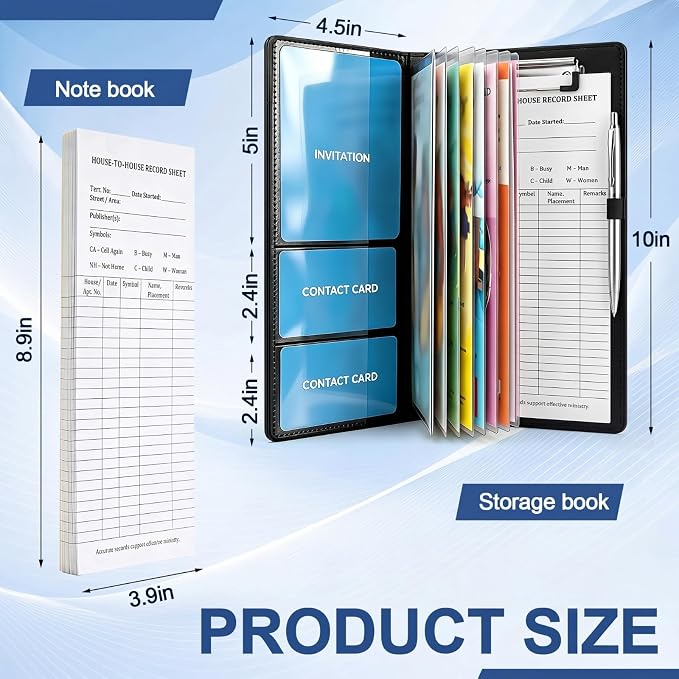 Colarr 10 x 4.5 Inches Tract Holder for Ministry with 50 "house to House Record Sheets and Contact Card Pockets Ministry Organizer Tract Holder for Gifts(PU Leather)