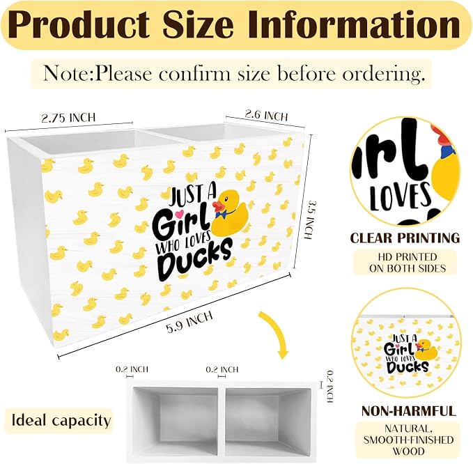 Yellow Duck Pen Holder for Desk, Gifts for Duck Lovers Pencil Organizer, Just a Girl Who Loves Ducks Wooden Box Sign Desk Decor for Home Office Decoration