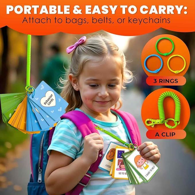 QUOKKA Autism Learning Materials - 94 Communication Cards for Kids - Visual Cards for Non-Verbal Communication, Pictured Speech Therapy, Emotion & Routine Flashcards, Water-Resistant, 3 Rings & Clip