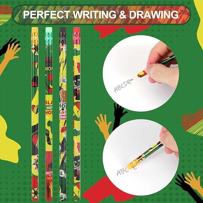 Kolewo4ever 200 Pieces Black History Month Pencils Wood Pencils with Eraser Black History Month Party Favors for Office Classroom Gifts (200)