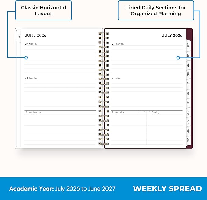 Blue Sky 2026-2027 Weekly and Monthly Academic Year Planner Calendar, July 2026 - June 2027, 5.875" x 8.625", Flexible Pocket Cover, Wirebound, Laminated Tabs, Includes Extra 30 Sheets of Notes, Dark Peonies