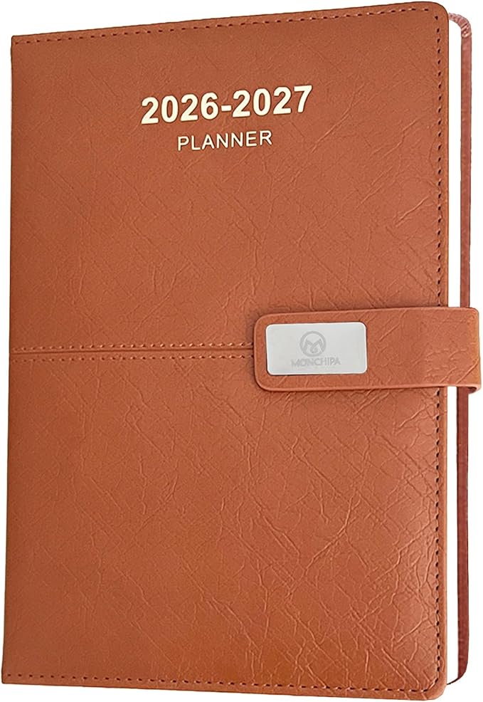 2026-2027 Daily Planner - One Page per Day, 2026-2027 Hourly Daily Calendar(July 2026 - June 2027), 5.7" x 8.26" Appointment Book, Leather Cover + Thick Paper (26-27 Brown)