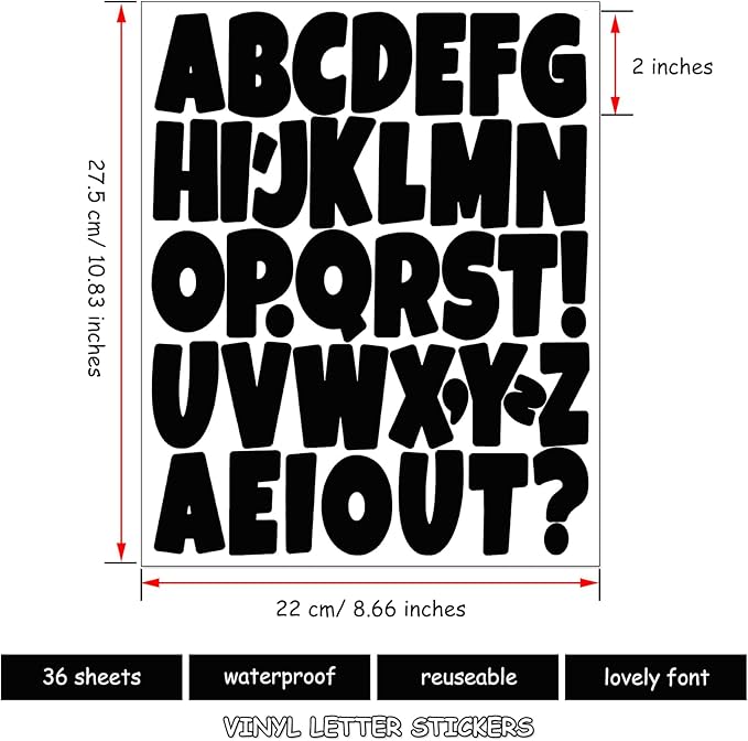 Bemeol 1368 Pieces Bulletin Board Letters 2 Inch Alphabet Letter Stickers Self Adhesive Sticker Letters for Bulletin Poster Board Classroom Mailbox Door Home Decor(Black)
