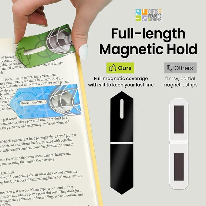 Gifts for Readers & Writers Linemarker Magnetic Bookmarks for Women & Men Soccer, Set of 2 Magnet Bookmark Clips, Magnetic Page Holder & Book Marker for Reading with Cute Bookmarks Design for Kids