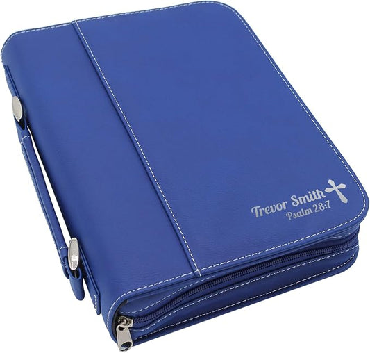 My Personal Memories Personalized Bible Cover Holder Case with Carrying Handle for Men and Women (Blue with Silver)