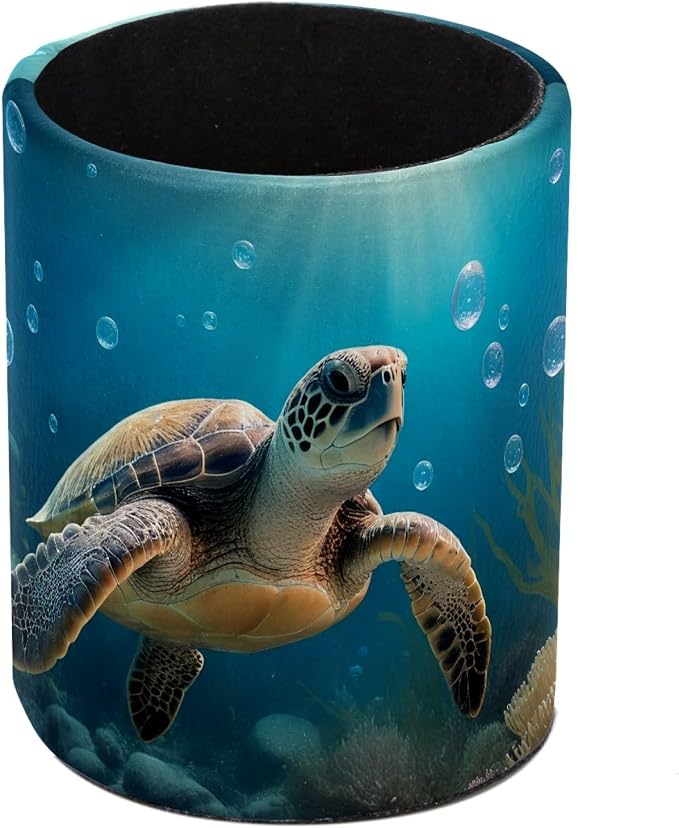 Turtle Ocean Pen Holder Pencil Organizer Cute Pencil Cup Desk Decor Makeup Brush Holder PU Multifunctional Office Supplies for Home Classroom School