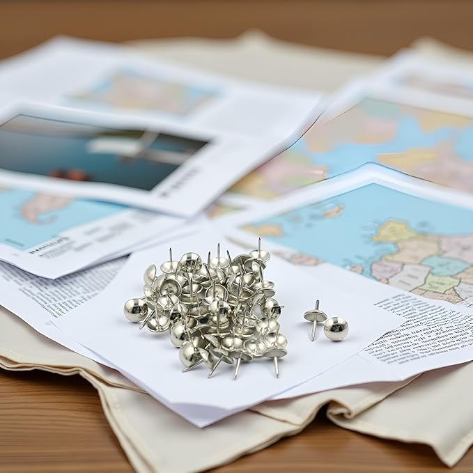50Pcs Silver Pushpins Metal Thumb Tacks Round Head Nail Pins Map for Home Use and Tacks,Tape, Adhesives and Fasteners Office and School Supplies