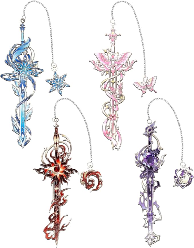 4 Pieces Metal Eternal Sword Series Bookmark, Perfect for Women Readers (BKM-067-F4)