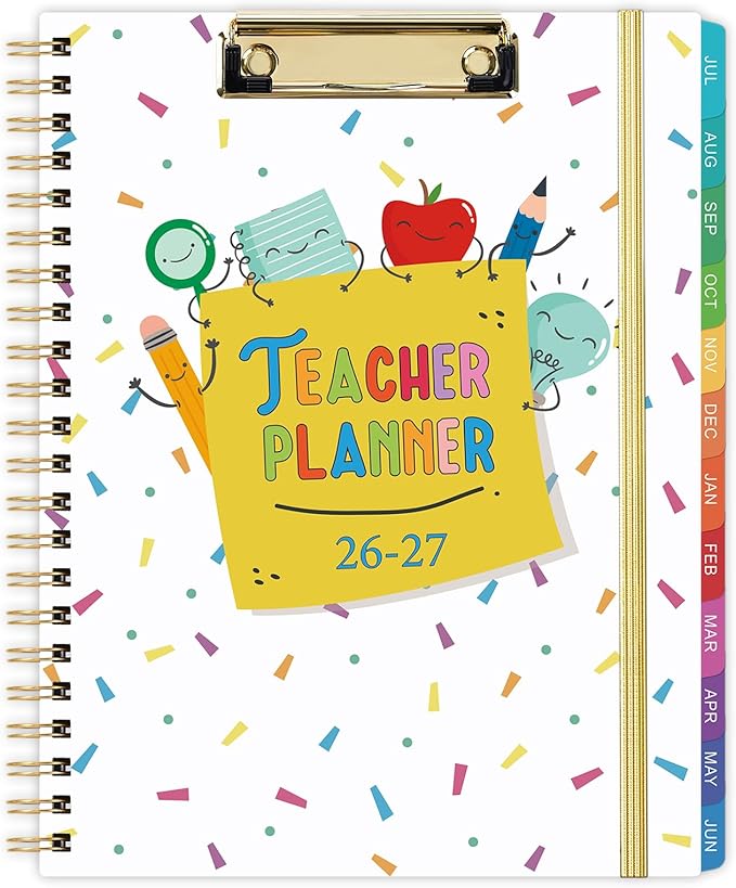 Teacher Planner 2026-2027 - Teacher Lesson Planner, July 2026 - June 2027, 2026-2027 Teacher Planner, Hardcover Planner With Clip & Double-sided Pocket, 9" x 11", Colorful Design