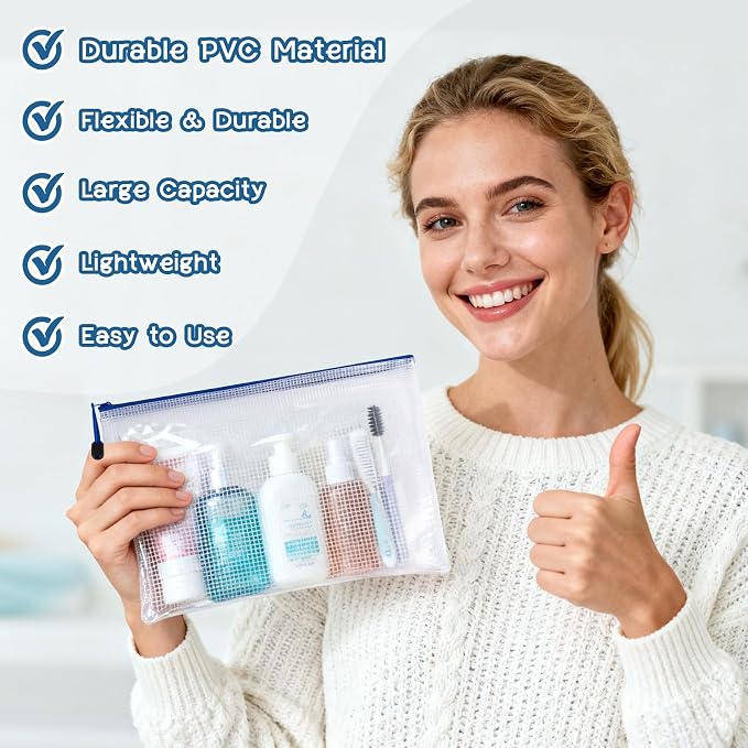Mesh Zipper Pouch Bags - 5 Pack Waterproof Zipper Bags 6.8x9.4 Inch A5 Clear Mesh Storage Pouches Assorted Colors for Home, Office, School, Travel, Puzzles, Cosmetic, Accessories