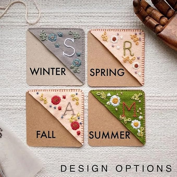 Personalized Hand Embroidered Corner Bookmark, 26 Letters Cute Flower Embroidered Corner Bookmark Embroidery Book Marker Clip for Book Lovers Bookmarks for Reading Lovers Meaningful GIF (Summer, P)