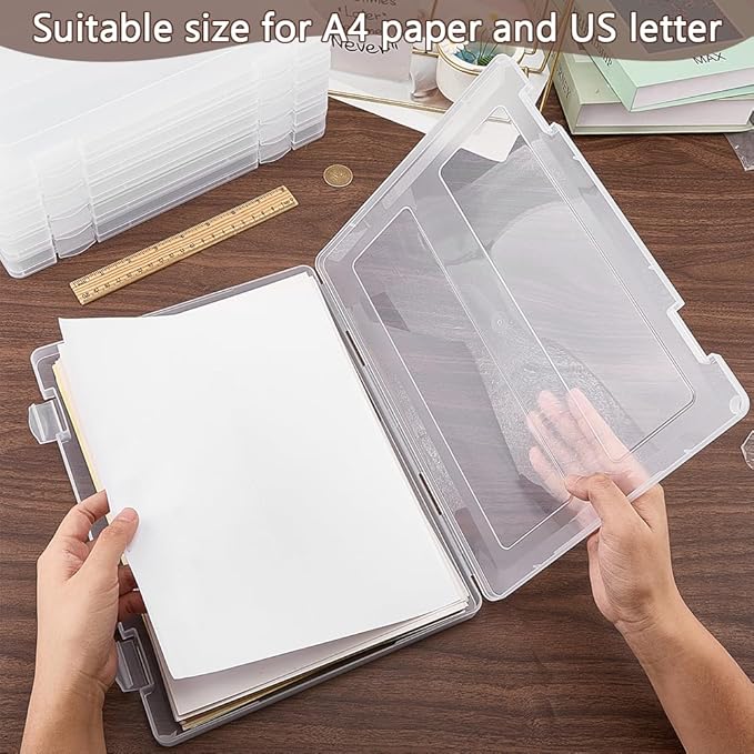 FINGERINSPIRE 6 Pcs Plastic A4 Paper Box File Storage Box 9.29x12.32 inch Inner Diameter Portable Project Case Clear Plastic Document Magazine Organizer Box for Office Home School Supplies Accessories
