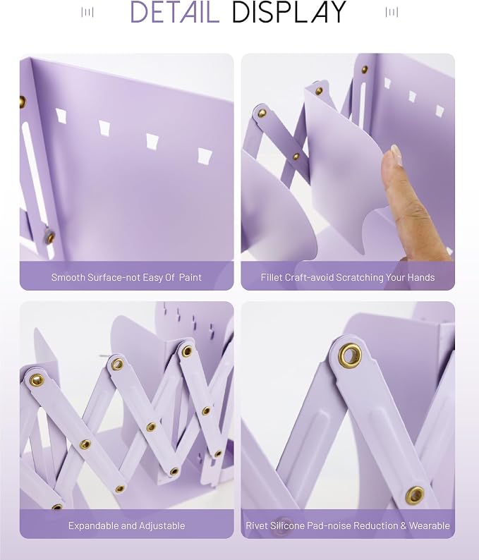 Heavy Duty Bookends Adjustable Book End, Desk Book Holder for Shelves, Book Organizer for Desk, Suitable for Office Home School (19.69 inches Max) (Purple)