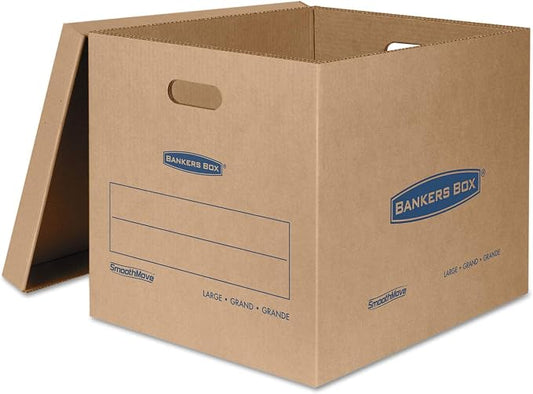 Bankers Box 7718201 SmoothMove Classic Large Moving Boxes 21l x 17w x 17h Kraft/Blue 5/Carton