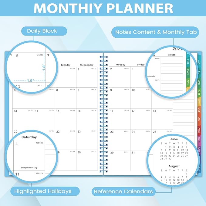 Monthly Planner 2026-2027 - Planner/Calendar 2026-2027, Jul 2026 - DEC 2027, Monthly Planners with Colorful Tabs, Planners for Daily Organizing - Waterproof Cover (8" x10", Notes Pages, Light Blue)