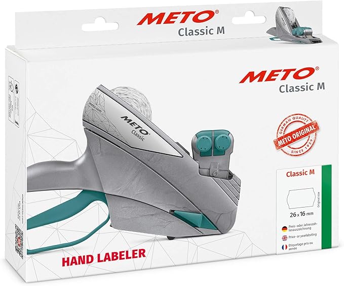 Meto Classic M Price Bar Set 2-line, 16 Positions, Silver-teal, Ready to Use, Ink: Black, 2-year Warranty