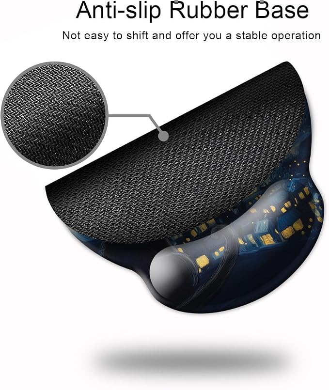 Ergonomic Mouse Pad with Wrist Support,Mouse Pad with Wrist Rest and Coaster Set,Office Supplies Non-Slip Mouse Pads for Desk, Non-Slip Comfortable,Cute Black Cat