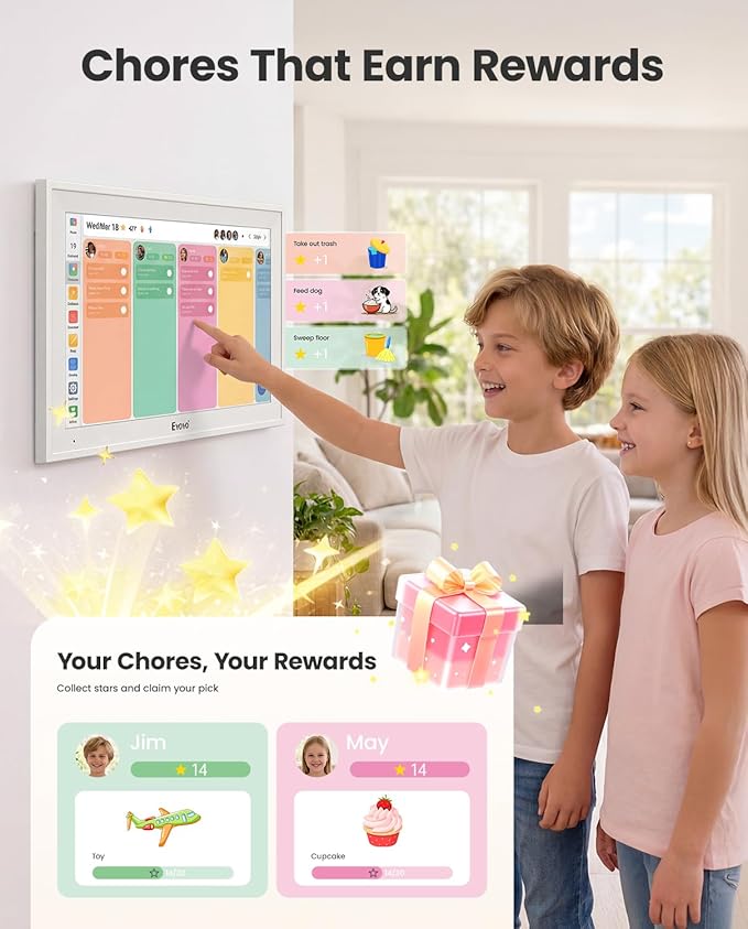 15.6" Digital Calendar Wall Planner - Eyoyo Smart Family Command Center & Chore Chart Touchscreen, WiFi Real-Time Sync Auto-Dimming Display for Kids Routine, Seniors Memory & Office Organization