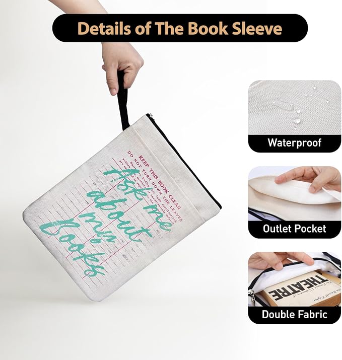 Ask Me About My Books Book Sleeve for Women Book Lovers, Library Card Pattern Bookcover Protector for Paperbacks with Handle & Pocket for Friends Librarian Bookish Book Club, Christmas Gifts