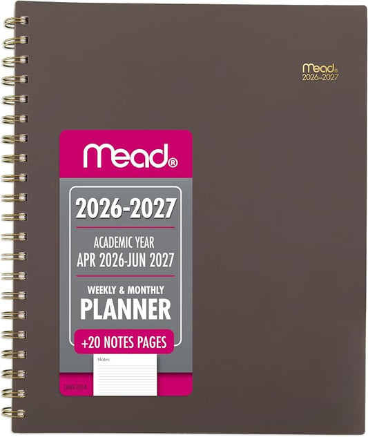Mead Planner 2026-2027 Weekly & Monthly Academic 15-Month April-June, 8.5" x 11", Ground Coffee (CAW62004) (Pack of 12)