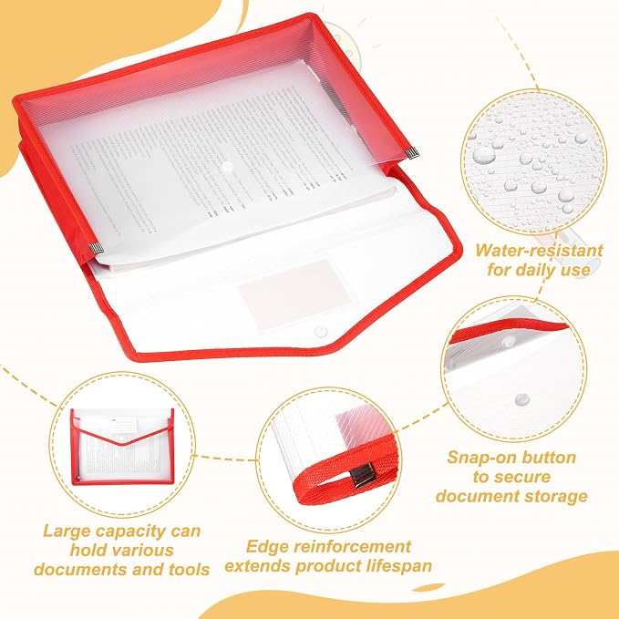 PATIKIL Plastic Expanding File Folders, 2 Pack A4 File Folder Envelopes Letter Size Document Organizer Supplies with Snap Closure for Classroom Office, Red, Horizontal