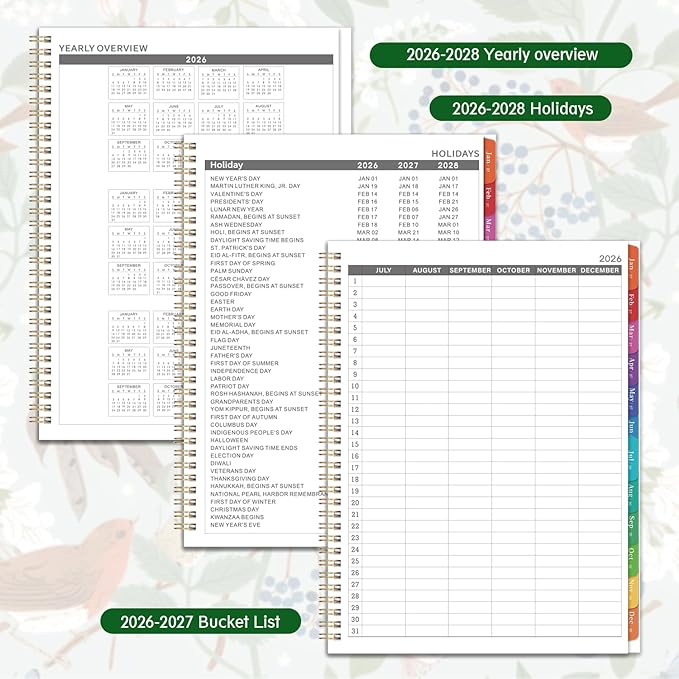2026-2027 Monthly Planner - Academic Planner 2026-2027, JUL. 2026 - DEC. 2027, 9" x 11", 18 Monthly Calendar Planner with Colorful Tabs + Back Pocket + Twin-Wire Binding - Floral