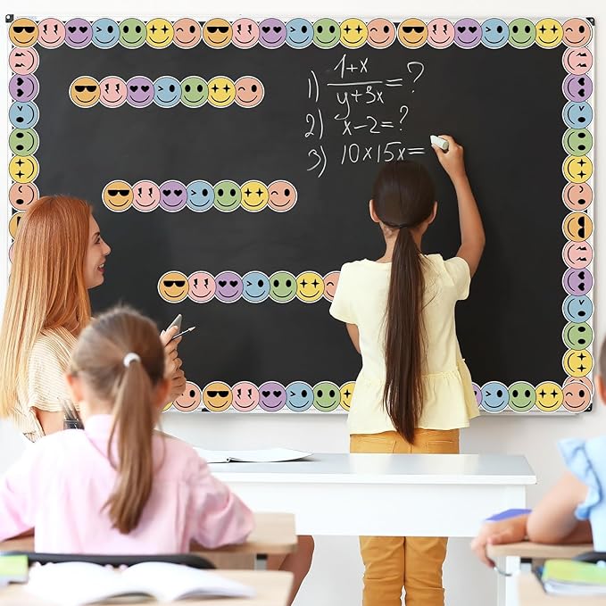 30 Pcs Boho Smile Face Magnetic Bulletin Board Borders 35 Ft Reusable Smile Magnetic Border Strip Happy Face Die Cut Trim Bulletin Board Decorations for Classroom Office & Activity Room Accessories