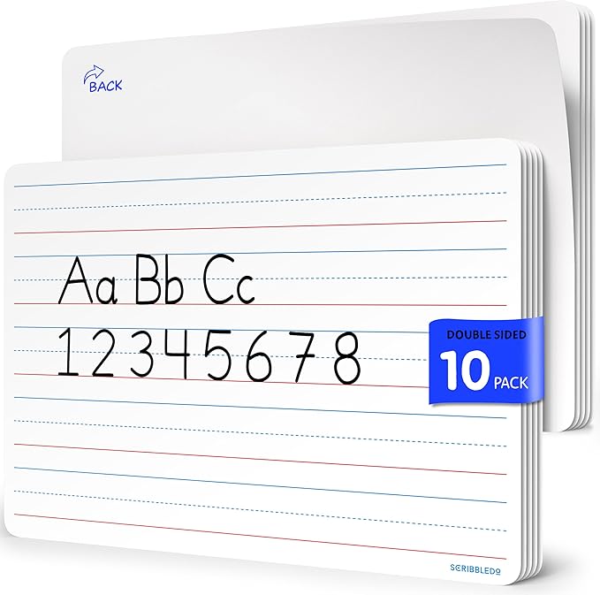 SCRIBBLEDO Small Lined Erasable Sheets for Students 9”x12” Dry Erase Sheets with Lines Ruled Writing Whiteboard Sheets Homeschool Supplies Teacher Classroom Pack of 10