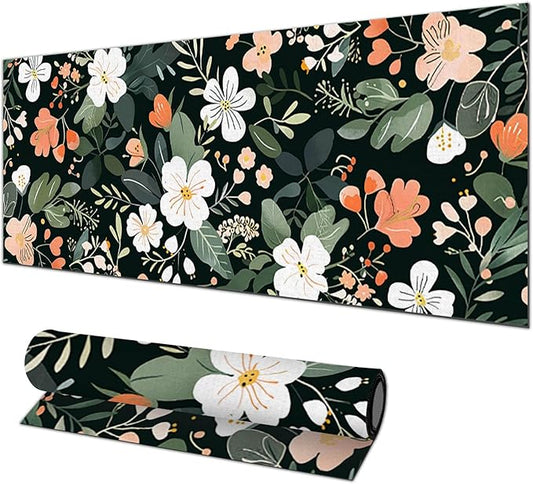 HOMETITUTE Large Floral Mouse Pad 31.5 x 11.8 in Extended Desk Mat Non Slip Waterproof Keyboard Mousepad with Botanical Blossom Design for Office Home Gaming