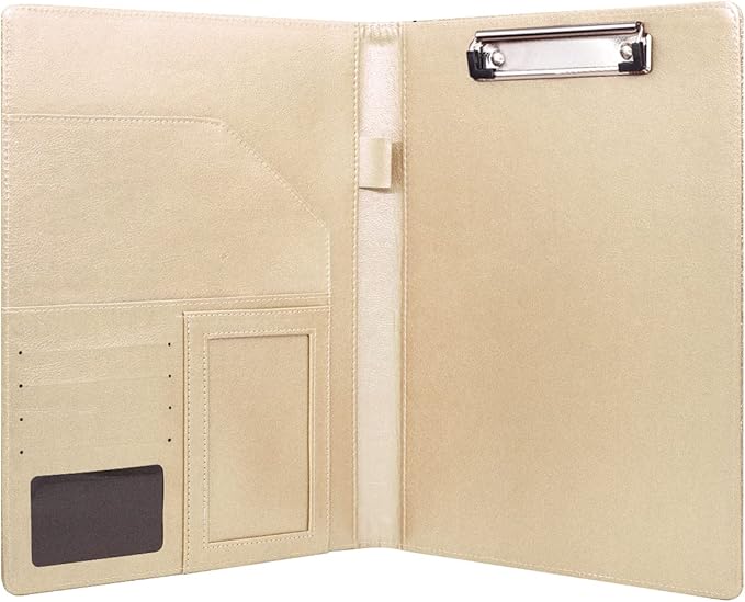 WAVEYU Glitter Portfolio Case, Bling Padfolio Cover for Women, Conference/Resume/Legal Document Organizer with Letter/A4 Size Clipboard Hardboard, Business Card Holders, Champagne