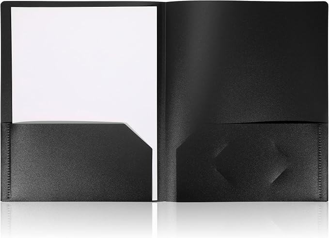 1 Pcs Heavy Duty Plastic Folders 2 Pocket File Folder Fit Letter Size for Home Office School Communication Presentation Report Sheet Protectors (Black)