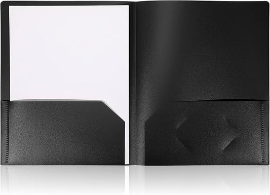 1 Pcs Heavy Duty Plastic Folders 2 Pocket File Folder Fit Letter Size for Home Office School Communication Presentation Report Sheet Protectors (Black)