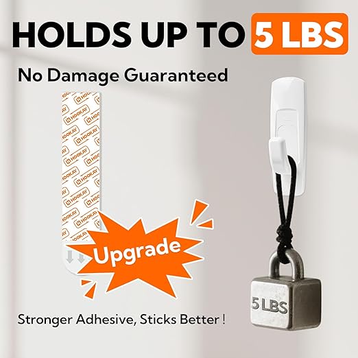 hookay Upgrade Large Refill Adhesive Strips for Indoor Wall Hooks, Damage-Free Hanging, No Tools Removable Adhesive Strips for Large Decor, Living Spaces & Bathroom, 20 White Strips