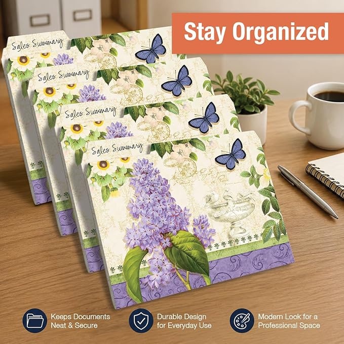 Current Grande Fleur File Folders Value Pack - Bulk Set of 24, 6 Pretty Decorative Designs, 1/3 Cut Tabs, Heavy-Duty Paper Stock, Office Supplies for Home & Work, 9-½” x 11-¾” Letter Size