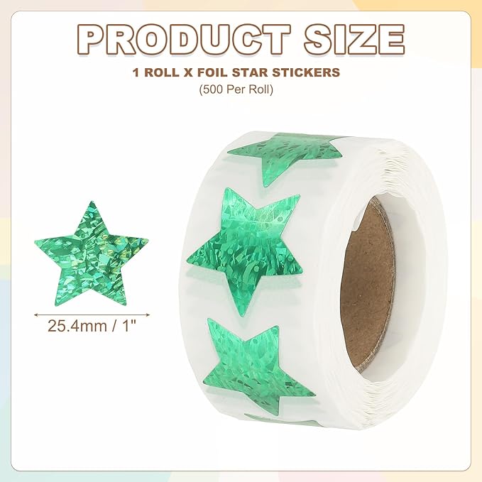 PATIKIL Star Stickers Roll 1 Inch / 25mm, 500pcs Sparkly Foil Star Labels for Reward Behavior Chart Teachers Supplies DIY Crafts, Green