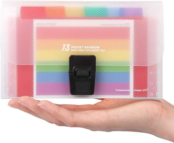 Expanding File Folder, Subdivision Accordion File Folder Mini Organizer PP Wallet for Cards,Coupons,Receipt,Tax Item or Changes,7x4.5 Inches,12 Pockets with Tabs and Check Case(Multicolour)