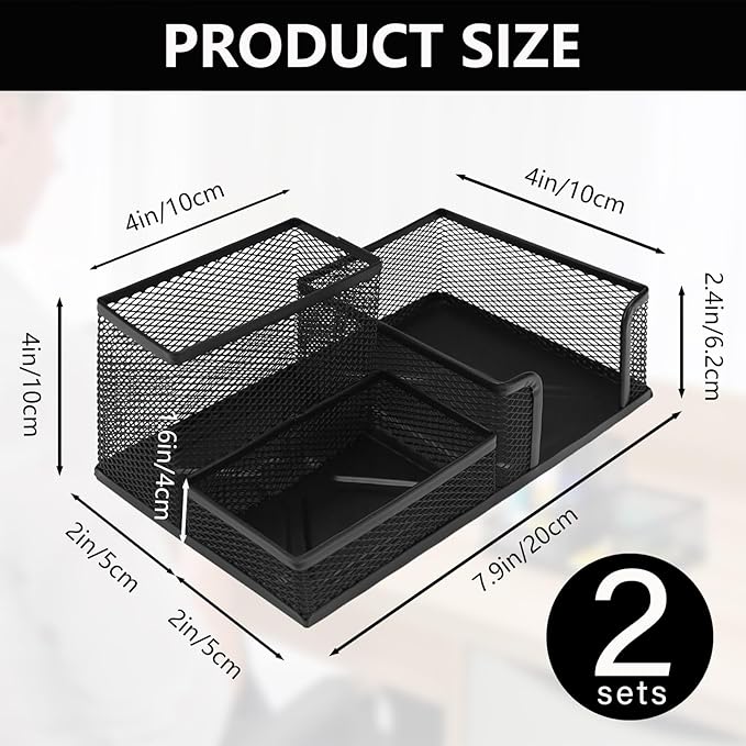 ASTIMESA 2 Pcs Metal Pen Organizer for Desk with 3 Compartments, Office Desktop Organizer Pencil Cup Caddy for Stationery Marker Storage School Home Supplies(Black，Silver (Black)
