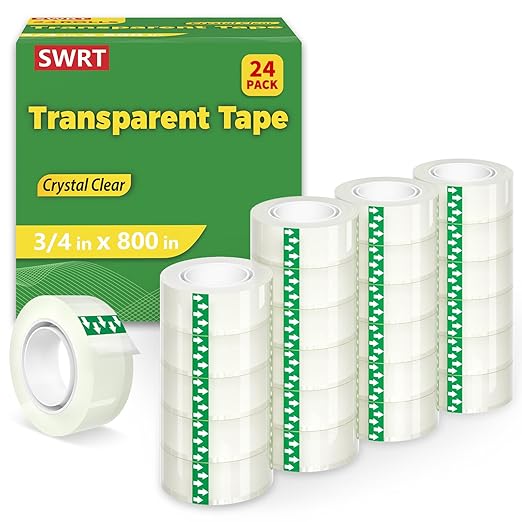 SWRT Tape, 24 Rolls Clear Tape Refills for Dispenser, Transparent Tape, 3/4 in x 800 in Tape Rolls, Strong Adhesive Tape for Gift Wrapping, Home, School & Office Tape