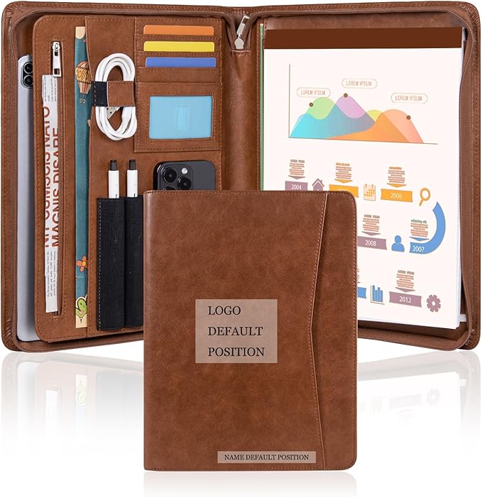 Calfinder Personalized Portfolio for Women&Men, Free Name Engrave,Customized Leather Padfolio with Logo or Name, Business Portfolio with A4 Writing Pad Holder for Resume,Interview