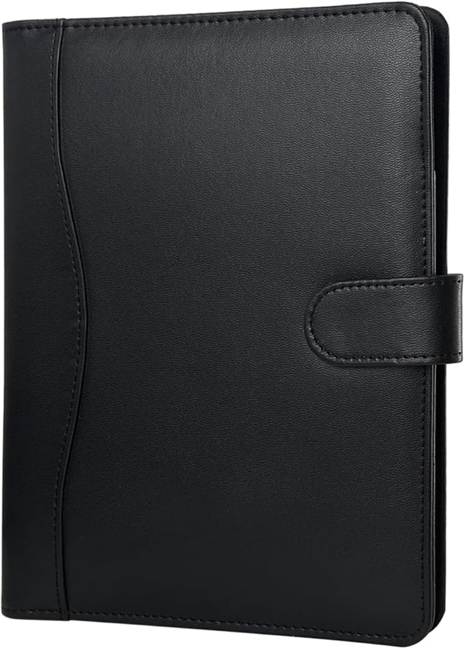 Padfolio Portfolio Binder, Leather Clipboard Folder Briefcase Loose-Leaf Binder with Cover Brown Folder with Pockets Resume Folder for Business Office Meeting Men Women's Business (A5, Black)