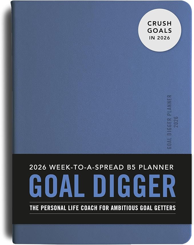 MI GOALS Goal Digger Weekly Planner 2026 | Dated Journal for Gratitude, Progress & Habit Tracking | Weekly Spread Layout, B5 (Element Blue)