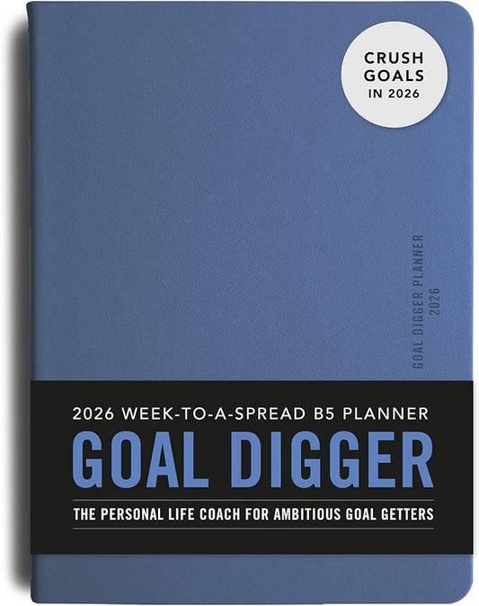 MI GOALS Goal Digger Weekly Planner 2026 | Dated Journal for Gratitude, Progress & Habit Tracking | Weekly Spread Layout, B5 (Element Blue)