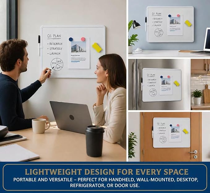 MXG Small White Board Dry Erase, 12x16 Inch Portable Double Sided Whiteboard for Wall, Fridge, Desk, Mini Dry Erase Board with Magnets, Marker & Eraser, for Office, Home, School & Memo Board