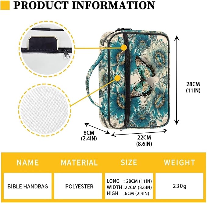 Bible Covers for Women & Men, Bible Organizer Carrying Case with Zippered Pocket Bible Protective Bag, Bohemian Mandala Butterfly