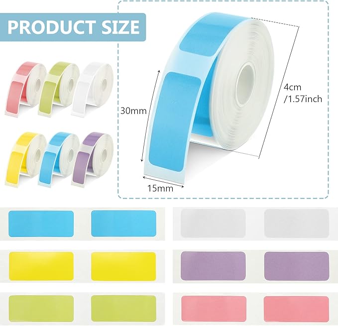 1380 Pieces Adhesive Color Label Paper Colorful Thermal Sticker Label Printable Label Roll 0.59 x 1.18 Inches Printer Sticker Paper Thermal Labeling Tape for Home Office Business, 6 Rolls