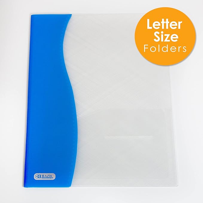 BAZIC Products 2 Pockets Poly Folder, Two Color Portfolio, Letter Size Plastic Folders Holder for Office Documents Paper Organizer, 6-Pack