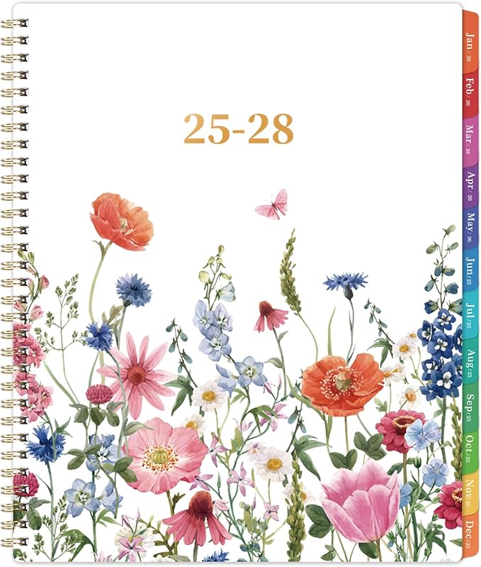 Planrage 2025-2028 Monthly Planner, JUL 2025 - JUN 2028, 9" x 11", 3-Year Academic Planner with Tabs + Back Pocket - Flowers
