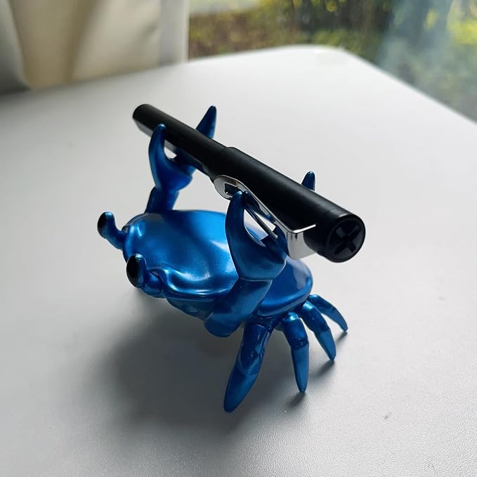 1Pcs Weightlifting Crab Pen Holder Funny Crab Pen Holder for Storage Office Desk Display Decorations (Blue)